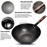Konco Iron wok Cast iron pan Non-coated Pot General use for Gas and Induction Cooker 32cm Chinese Wok Cookware Pan Kitchen Tools Kitchen Essentials