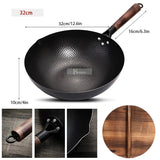 Konco Iron wok Cast iron pan Non-coated Pot General use for Gas and Induction Cooker 32cm Chinese Wok Cookware Pan Kitchen Tools Kitchen Essentials