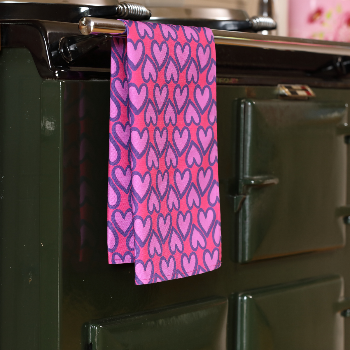 Heart Tea Towel in Pink