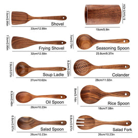 Wooden Kitchenware Cooking Shovels Spoon Colander Kitchen Utensils Set Household Cutlery Rack Teak Natural Wood Cookware Kitchen Essentials