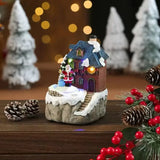 Christmas Lighted Music Box Resin Santa Ornament Gift Box Xmas Decorative Gift for Home Kitchen Cafe Window Holiday Party
