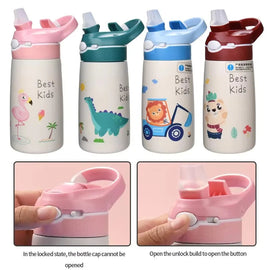 400ML  Kids Water Bottle Cartoon Animal Thermos Mug Baby Duck Billed Straw 316 Stainless Steel Vacuum Flasks Thermos Bottle Kitchen Essentials