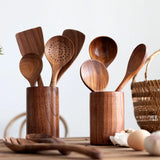 Wooden Kitchenware Cooking Shovels Spoon Colander Kitchen Utensils Set Household Cutlery Rack Teak Natural Wood Cookware Kitchen Essentials