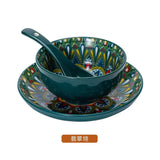 Ceramic Tableware Set Three-Piece Household Rice Bowl Plate Spoon Set Restaurant Hot Pot Barbecue Shop Commercial Kitchen Essentials