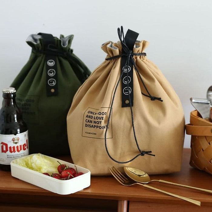 Insulated Bento Canvas Drawstring Lunch Box Storage Bag eprolo