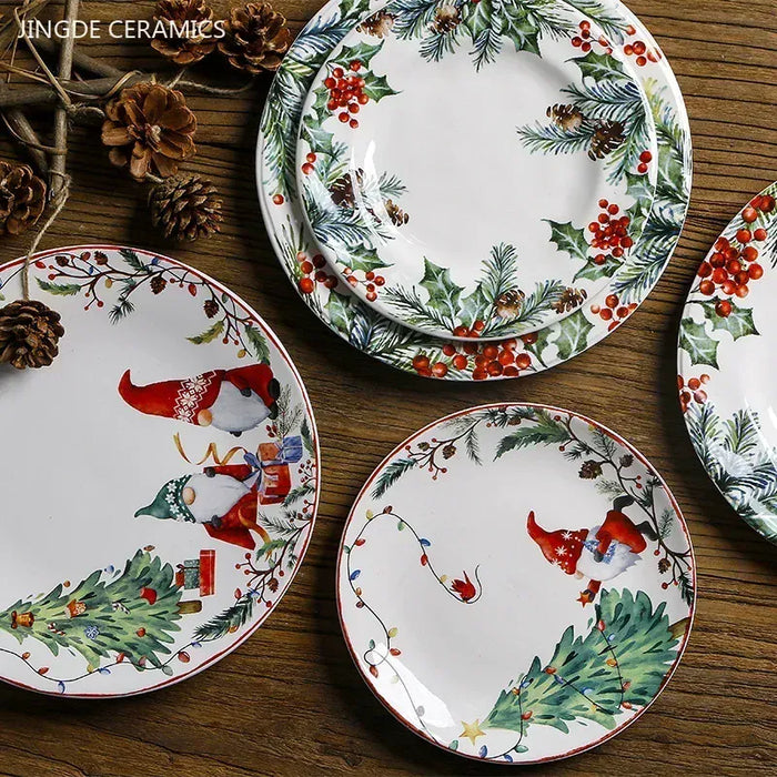 American Ceramic Dinner Plate Creative Christmas Decoration Plate Healthy Underglaze Color Round Flat Dishes Home Dessert Plate