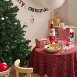 Christmas Decoration Round Tablecloth Plaid Table Cover for New Year Family Gathering Restaurant Party Dinner Xmas Home Decor
