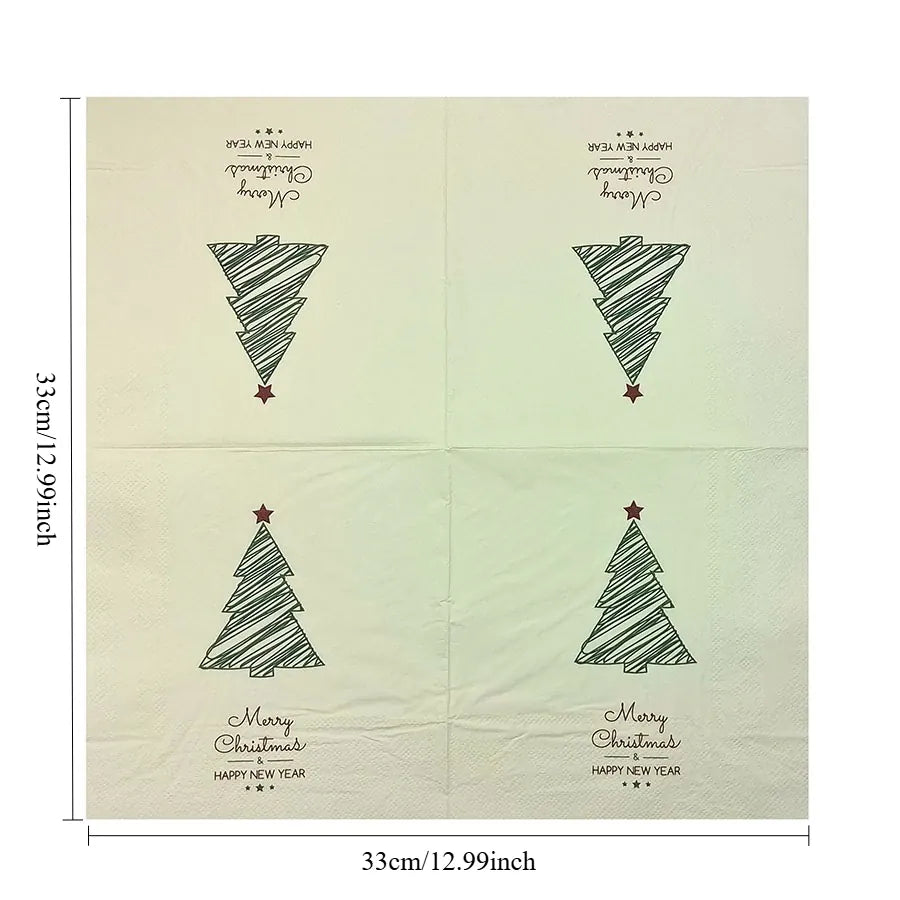 Christmas Tree Napkins, Merry Christmas & Happy New Year Paper Napkins, 2-Ply Xmas Dinner Napkins for Holiday Party Table Decor,