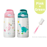 400ML  Kids Water Bottle Cartoon Animal Thermos Mug Baby Duck Billed Straw 316 Stainless Steel Vacuum Flasks Thermos Bottle Kitchen Essentials