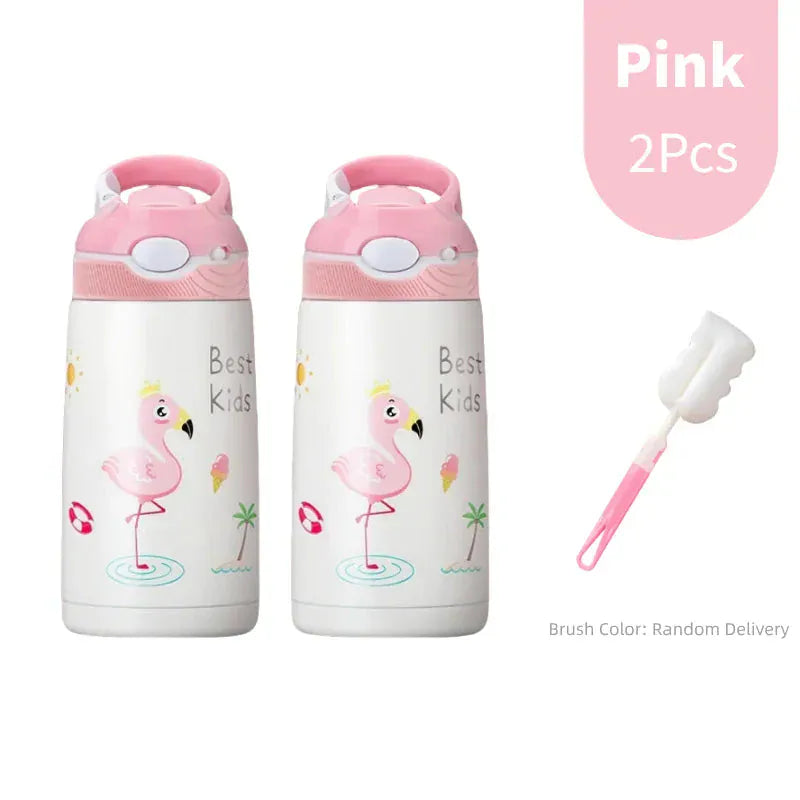 400ML  Kids Water Bottle Cartoon Animal Thermos Mug Baby Duck Billed Straw 316 Stainless Steel Vacuum Flasks Thermos Bottle Kitchen Essentials