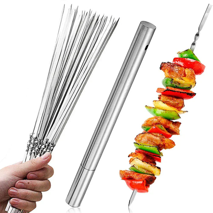 Skewers for Barbecue Reusable Grill Stainless Steel Skewers Shish Kebab BBQ Camping Flat Forks Gadgets Kitchen Accessories Tools Kitchen Essentials