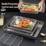 1Pc Stainless Steel Baking Tray With Removable Cooling Rack Set Non-stickBBQ Pan Tray Plate Oven Rack Cooking Roasting Dish..