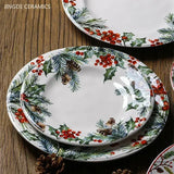 American Ceramic Dinner Plate Creative Christmas Decoration Plate Healthy Underglaze Color Round Flat Dishes Home Dessert Plate