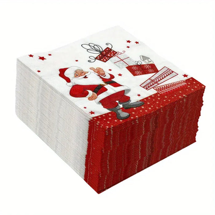 20/40 Christmas Party Napkins - Santa, Heavy Duty Disposable Dinner Napkins for Christmas Parties, Office or Gifts - Holiday Tab