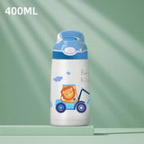 400ML  Kids Water Bottle Cartoon Animal Thermos Mug Baby Duck Billed Straw 316 Stainless Steel Vacuum Flasks Thermos Bottle Kitchen Essentials