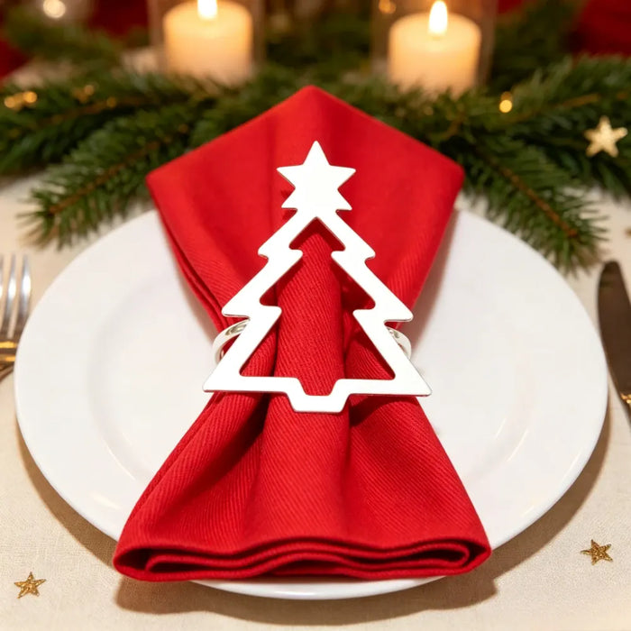 Christmas Tree Napkin Rings Metal Golden Silvery Table Setting Decorations for Dinner Wedding Party Winter Festive Decorations