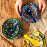 Ceramic Tableware Set Three-Piece Household Rice Bowl Plate Spoon Set Restaurant Hot Pot Barbecue Shop Commercial Kitchen Essentials