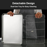 1Pc Stainless Steel Baking Tray With Removable Cooling Rack Set Non-stickBBQ Pan Tray Plate Oven Rack Cooking Roasting Dish..