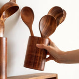Wooden Kitchenware Cooking Shovels Spoon Colander Kitchen Utensils Set Household Cutlery Rack Teak Natural Wood Cookware Kitchen Essentials