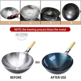 32/34/36cm Iron Wok Chinese Traditional Handmade Large Wok Household Cooking Pot Wooden Handle Wok Kitchen Cookware Kitchen Essentials