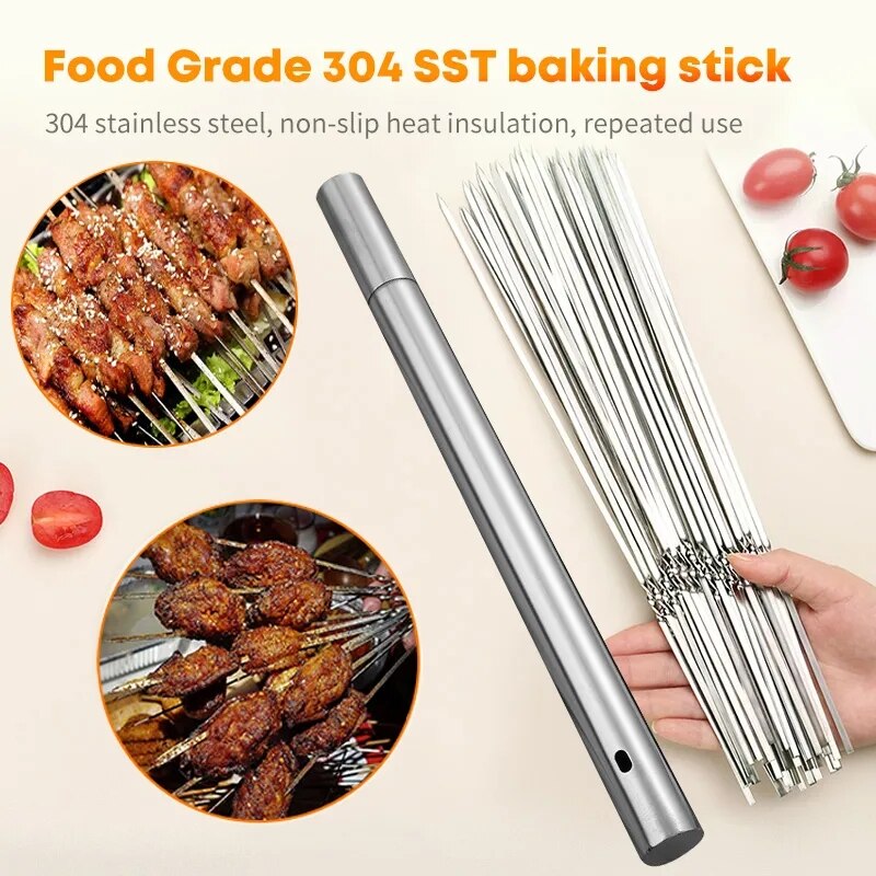 Skewers for Barbecue Reusable Grill Stainless Steel Skewers Shish Kebab BBQ Camping Flat Forks Gadgets Kitchen Accessories Tools eprolo