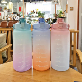 2l/900ml Water Bottle Liter Stay Hydrated Motivated Leakproof Plastic Sport Bottle Reminder Times Sports Outdoor Fitness Office Kitchen Essentials