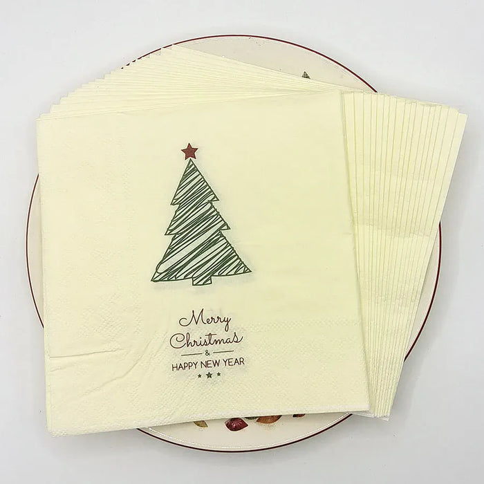 Christmas Tree Napkins, Merry Christmas & Happy New Year Paper Napkins, 2-Ply Xmas Dinner Napkins for Holiday Party Table Decor,