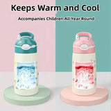 400ML  Kids Water Bottle Cartoon Animal Thermos Mug Baby Duck Billed Straw 316 Stainless Steel Vacuum Flasks Thermos Bottle Kitchen Essentials