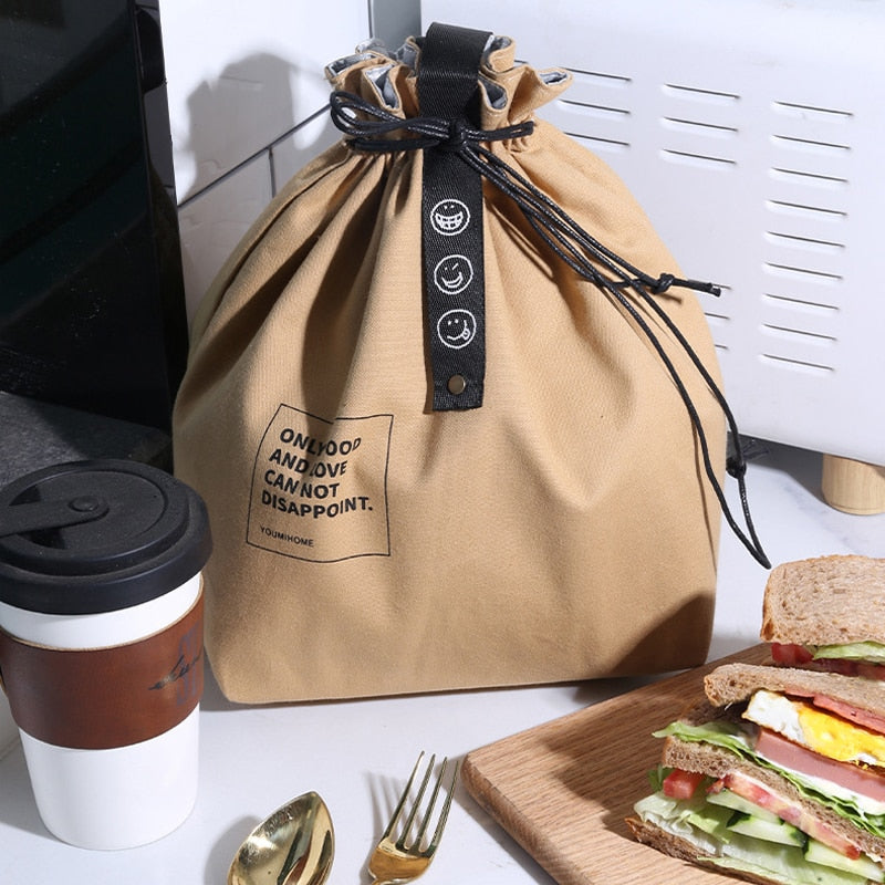 Insulated Bento Canvas Drawstring Lunch Box Storage Bag eprolo