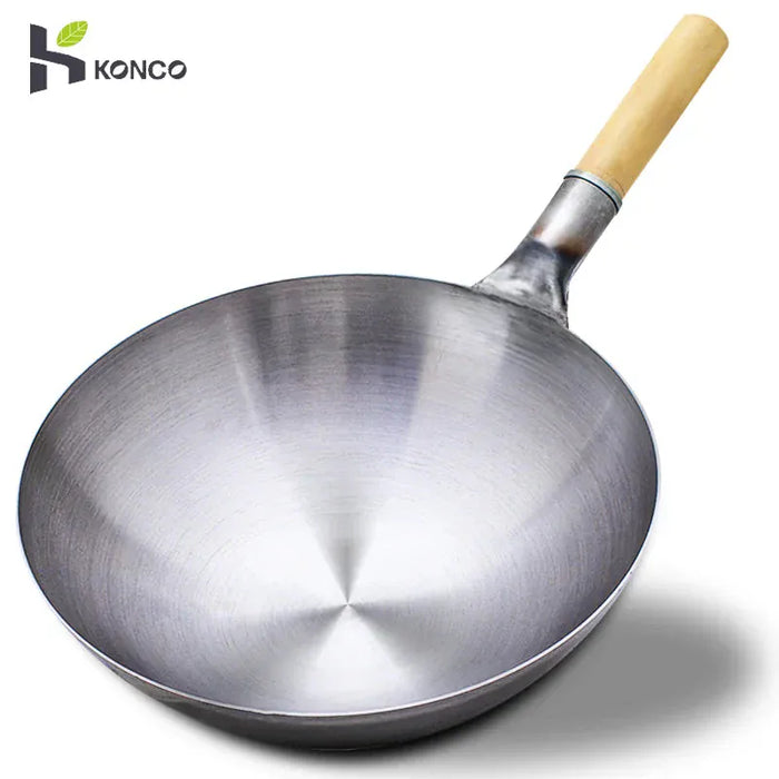 32/34/36cm Iron Wok Chinese Traditional Handmade Large Wok Household Cooking Pot Wooden Handle Wok Kitchen Cookware Kitchen Essentials