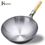 32/34/36cm Iron Wok Chinese Traditional Handmade Large Wok Household Cooking Pot Wooden Handle Wok Kitchen Cookware Kitchen Essentials