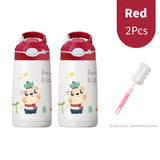 400ML  Kids Water Bottle Cartoon Animal Thermos Mug Baby Duck Billed Straw 316 Stainless Steel Vacuum Flasks Thermos Bottle Kitchen Essentials