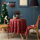 Christmas Decoration Round Tablecloth Plaid Table Cover for New Year Family Gathering Restaurant Party Dinner Xmas Home Decor