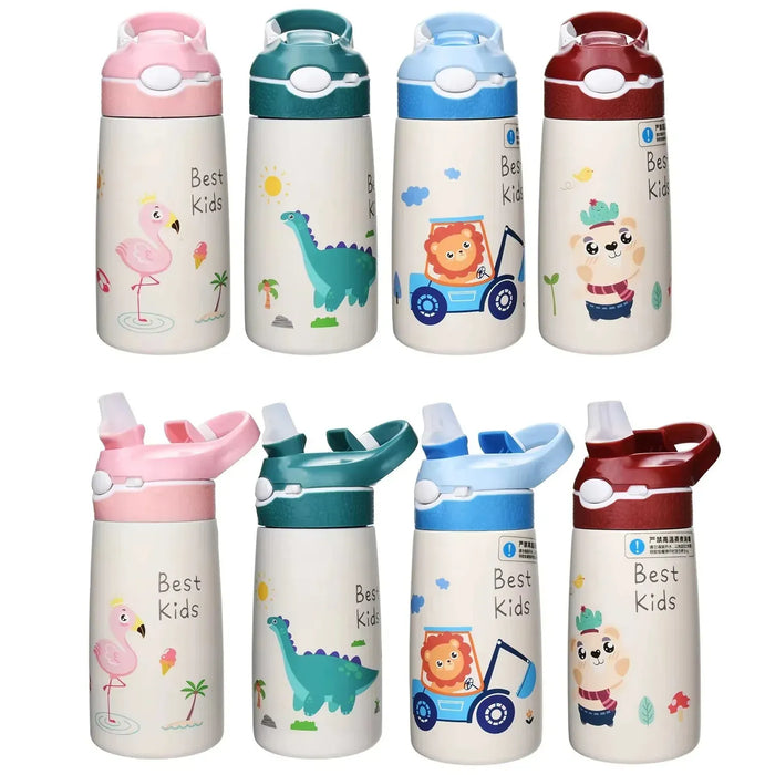 400ML  Kids Water Bottle Cartoon Animal Thermos Mug Baby Duck Billed Straw 316 Stainless Steel Vacuum Flasks Thermos Bottle Kitchen Essentials