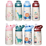 400ML  Kids Water Bottle Cartoon Animal Thermos Mug Baby Duck Billed Straw 316 Stainless Steel Vacuum Flasks Thermos Bottle Kitchen Essentials