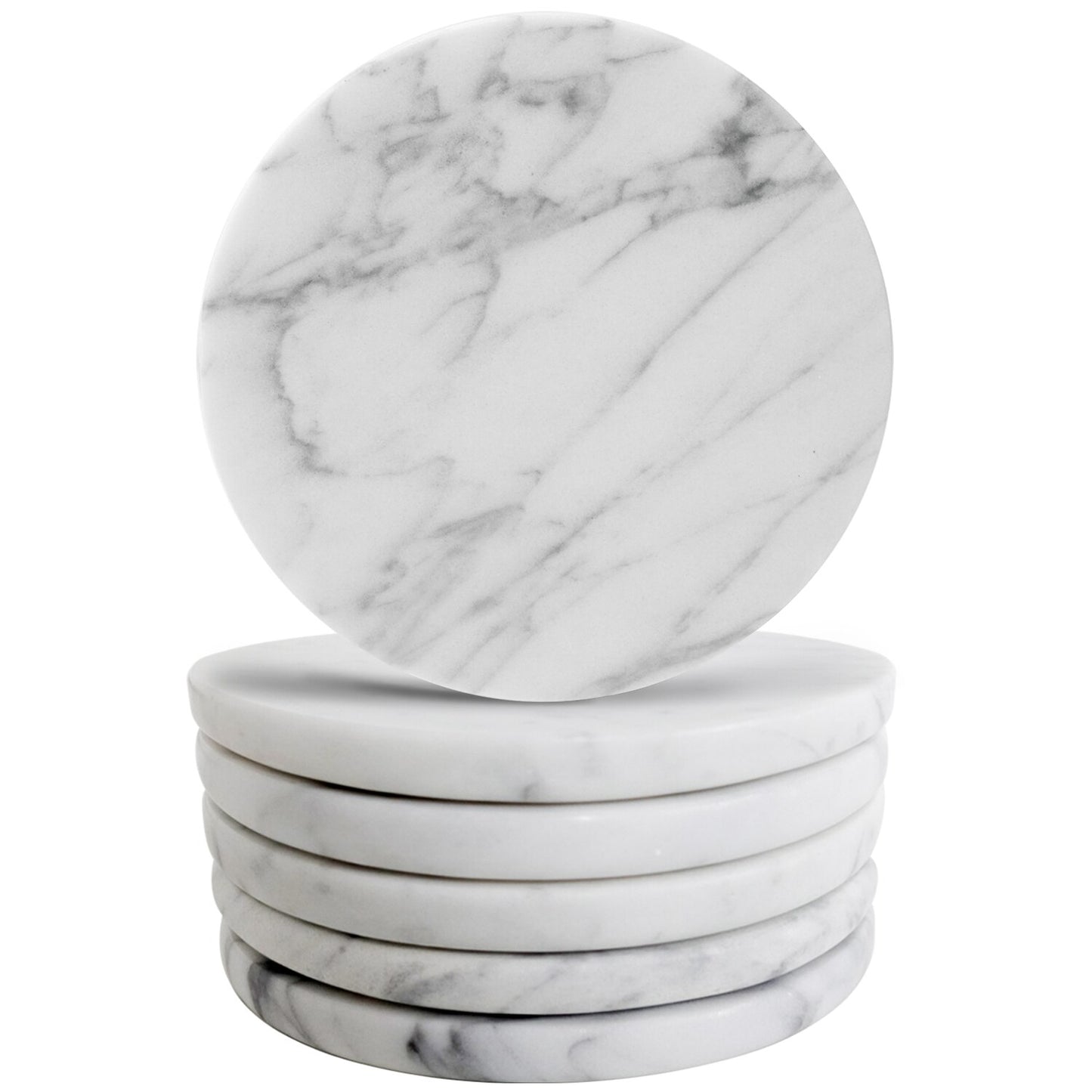 Exco Set of 6 Pcs Handmade Natural Marble Coasters with Cork Back Protects Desktops&Countertops, Suitable for Kinds of Cups eprolo