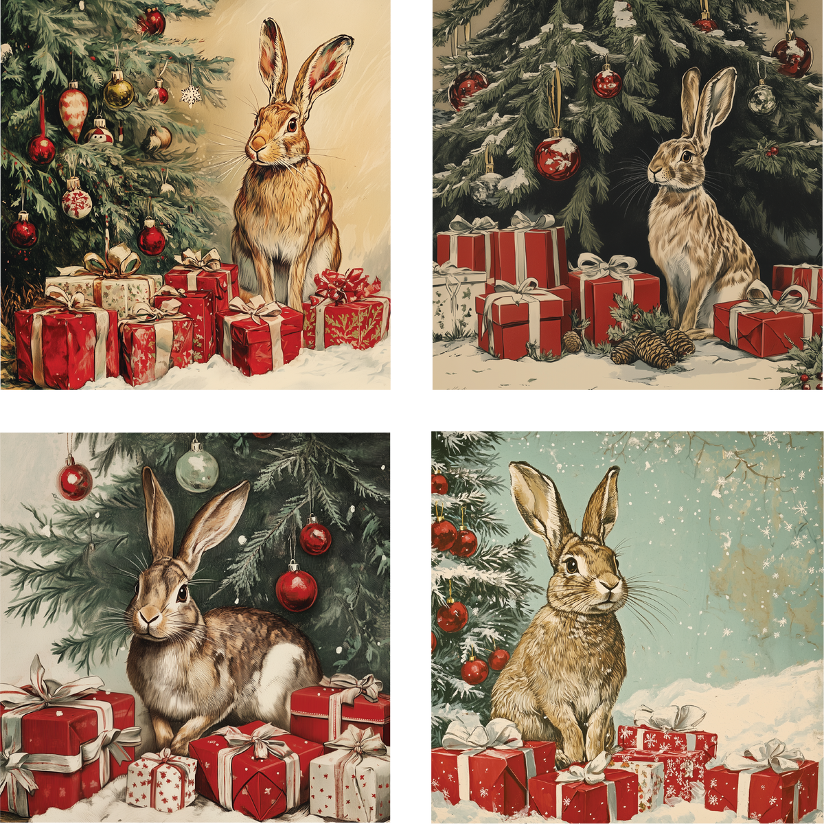 Set of 4 Hare Christmas Table Mats
