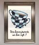 Blue Teacup Stack Kitchen Framed Wall Art Wallart-Direct