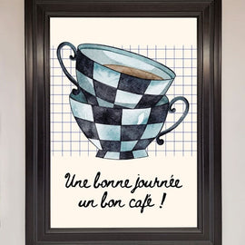Blue Teacup Stack Kitchen Framed Wall Art Wallart-Direct