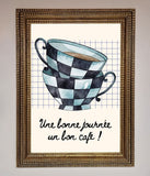 Blue Teacup Stack Kitchen Framed Wall Art Wallart-Direct