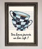 Blue Teacup Stack Kitchen Framed Wall Art Wallart-Direct