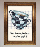 Blue Teacup Stack Kitchen Framed Wall Art Wallart-Direct
