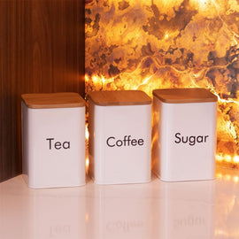 Cream Tea, Coffee & Sugar Canister Set with Bamboo Lids