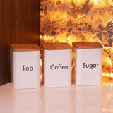 Cream Tea, Coffee & Sugar Canister Set with Bamboo Lids