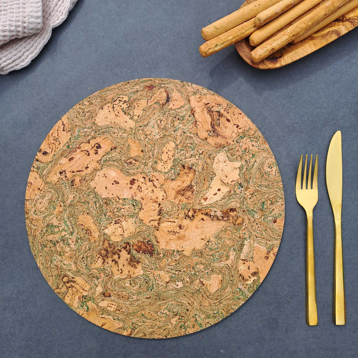 Cork Placemats | Twist Green | Round