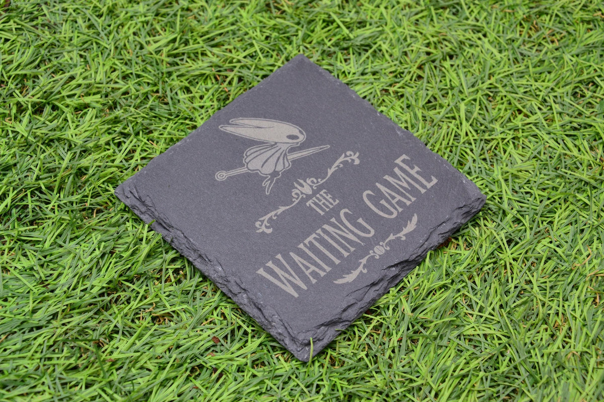 The Waiting Game - Hollow Knight Silksong inspired slate coaster // Gaming Gifts Video Game Meme