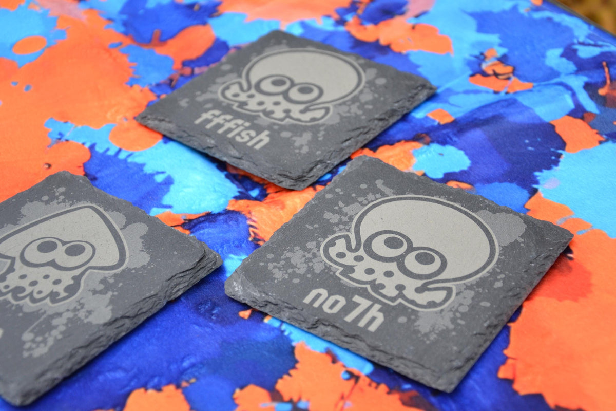 Splatoon - Custom Slate Squid/ Octo coaster with your player name - Personalised Nintendo fan gift for all Splatoon fans