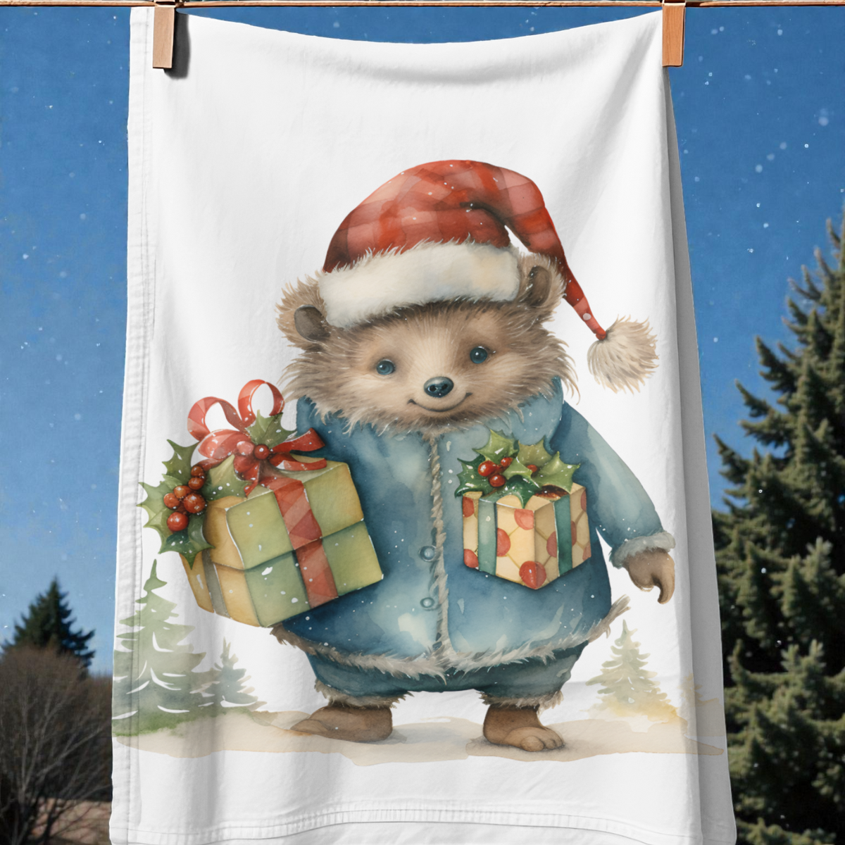 Christmas Hedgehog Tea Towel