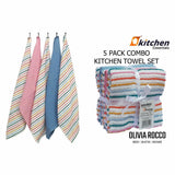 OLIVIA ROCCO Striped Tea Towels, 5-Pack, 45 x 65 cm