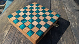 Walnut and teal resin chess board Barratt Boards - Cornish chopping boards designed for chefs